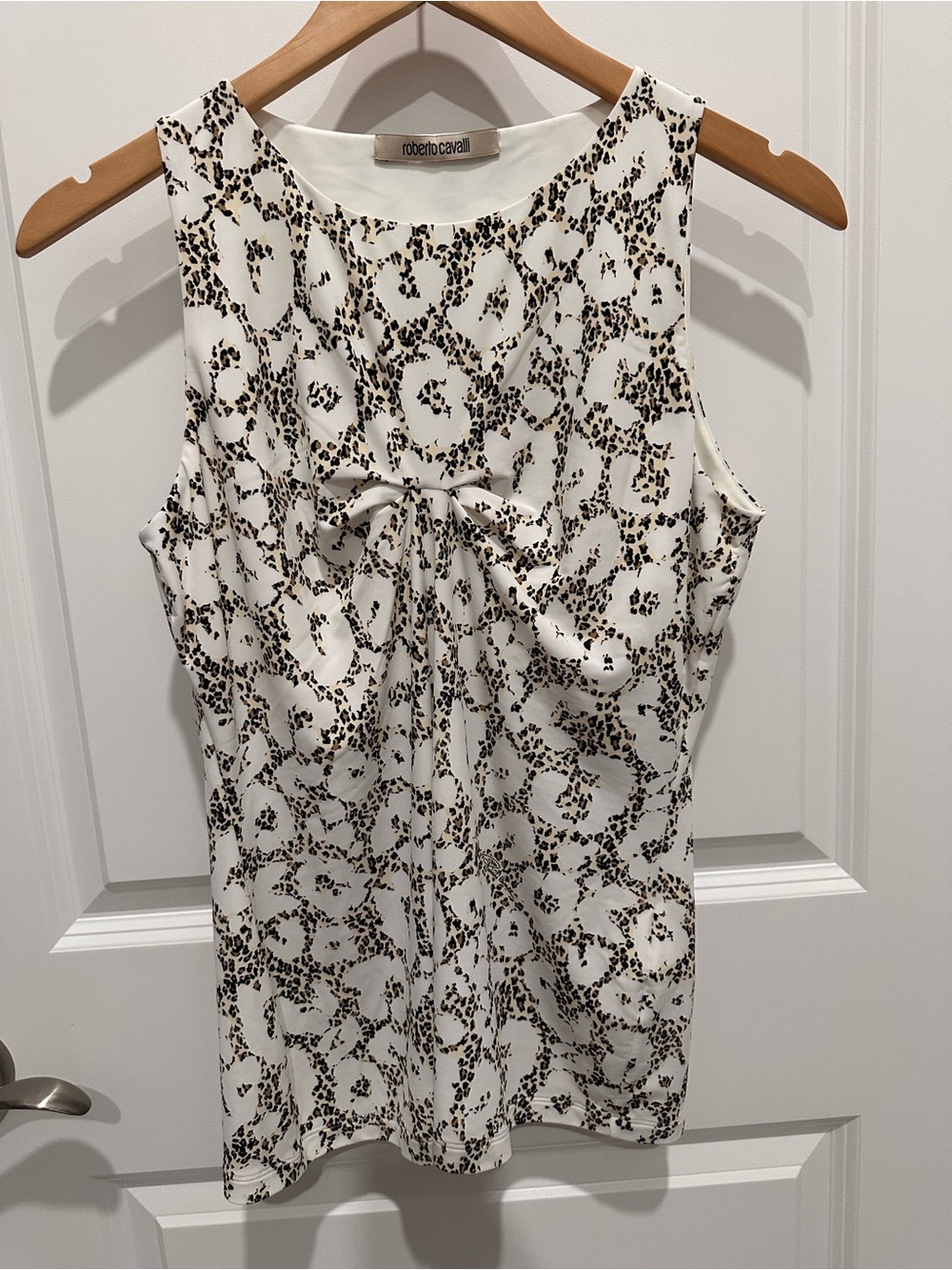 Roberto Cavalli Ivory Leopard-Print Knot-Front Sleeveless Dress